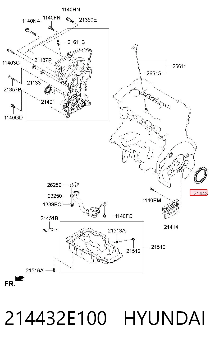 214432E100 Hyundai/Kia Uszczelniacz wału korbowego silnika tylny