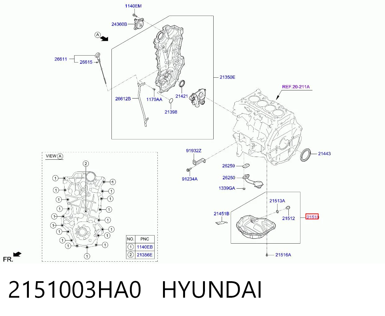 2151003HA0 Hyundai/Kia Miska olejowa silnika
