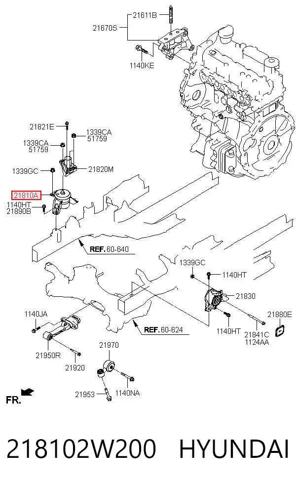 218102W200 Hyundai/Kia Poduszka (podpora) silnika prawa