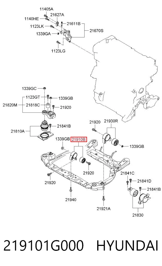 219101G000 Hyundai/Kia Poduszka (podpora) silnika lewa przednia