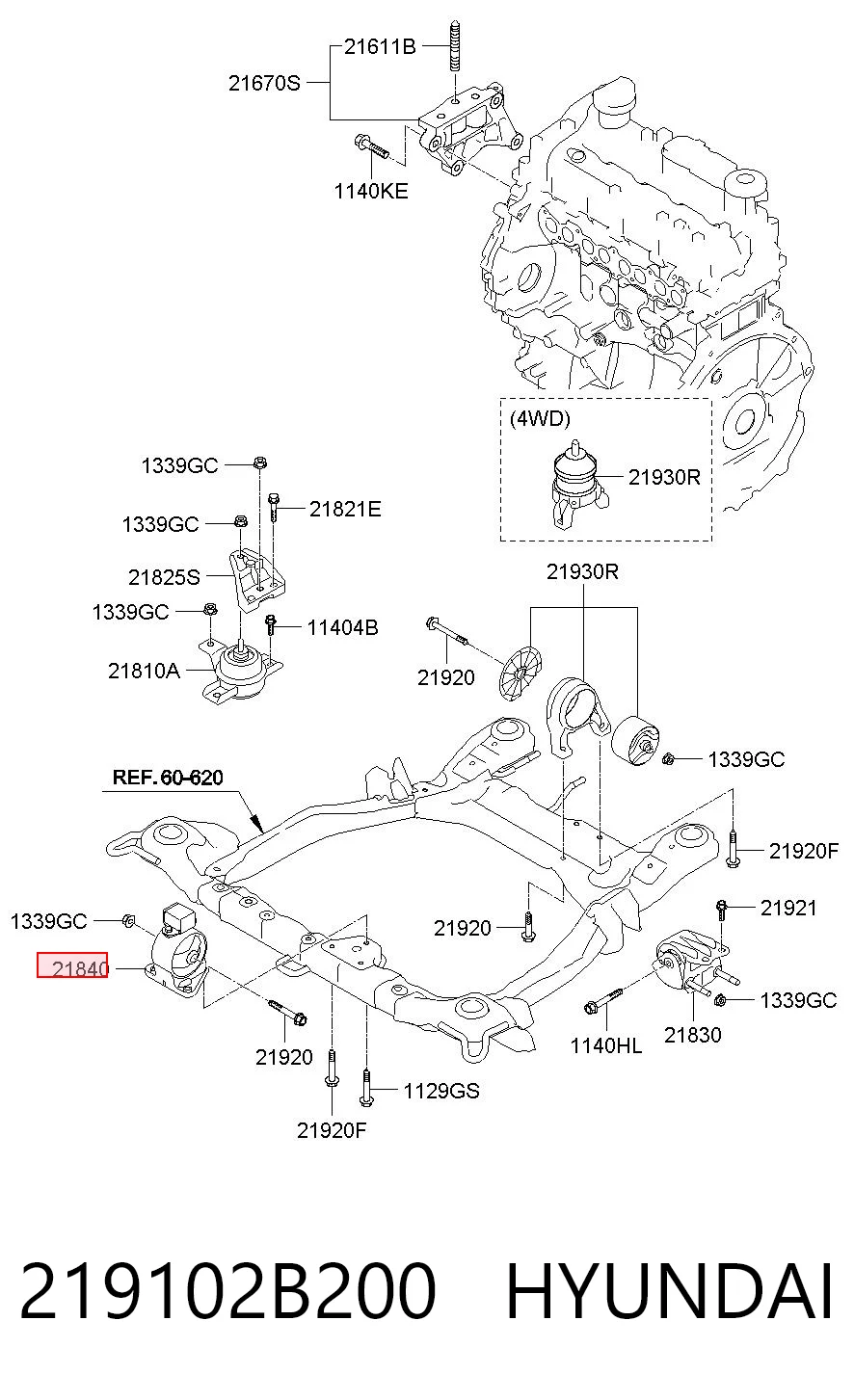 219102B200 Hyundai/Kia Poduszka (podpora) silnika przednia