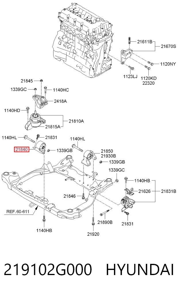 219102G000 Hyundai/Kia Poduszka (podpora) silnika przednia