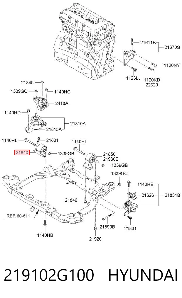 219102G100 Hyundai/Kia Poduszka (podpora) silnika przednia