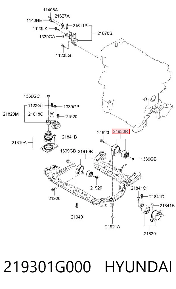 219301G000 Hyundai/Kia Poduszka (podpora) silnika tylna