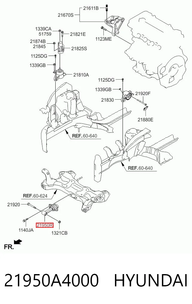21950A4000 Hyundai/Kia Poduszka (podpora) silnika przednia