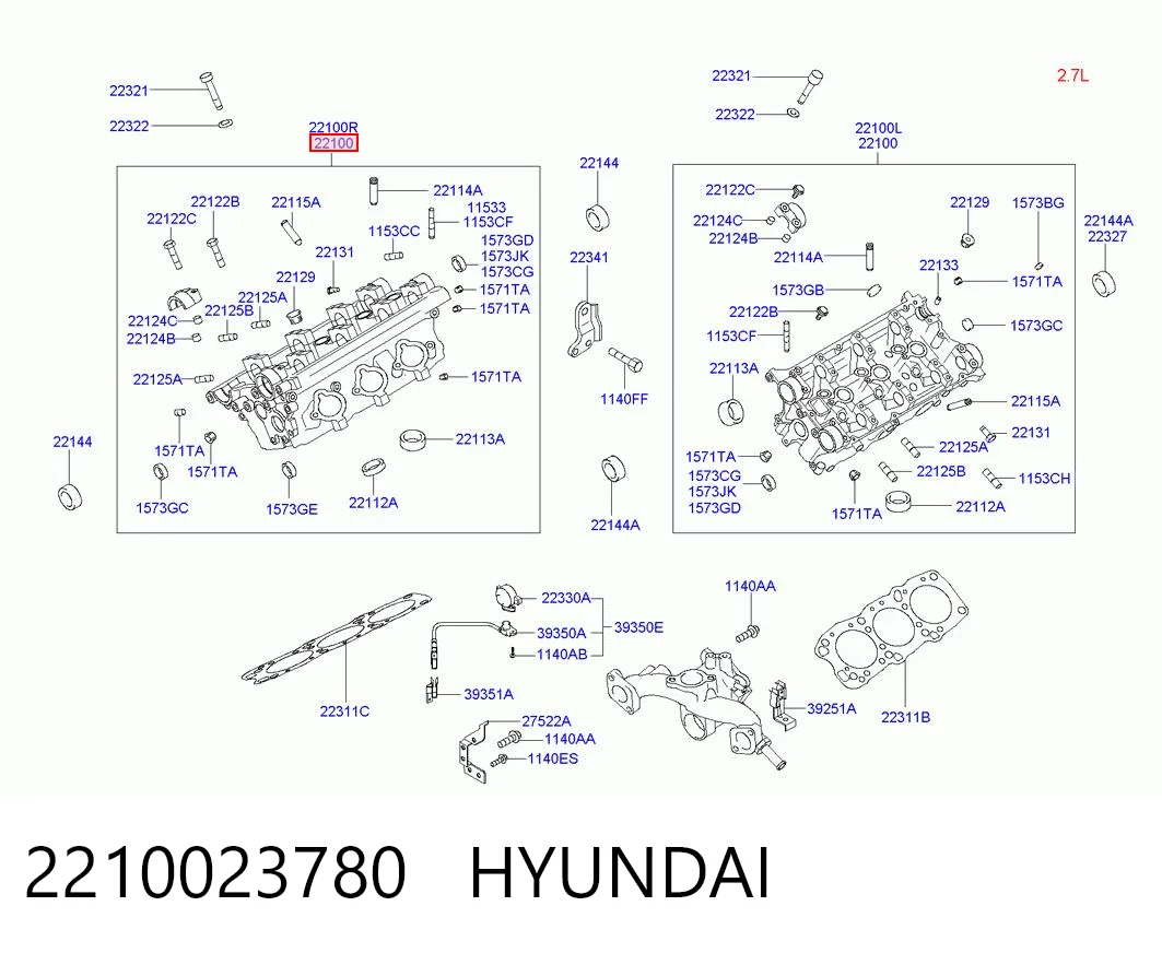 2210023780 Hyundai/Kia Głowica cylindrów