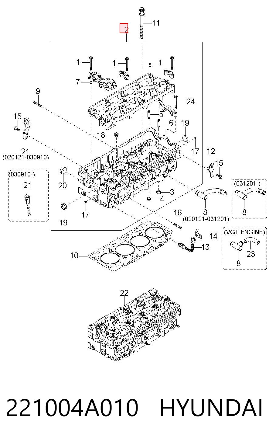 221004A010 Hyundai/Kia Głowica cylindrów