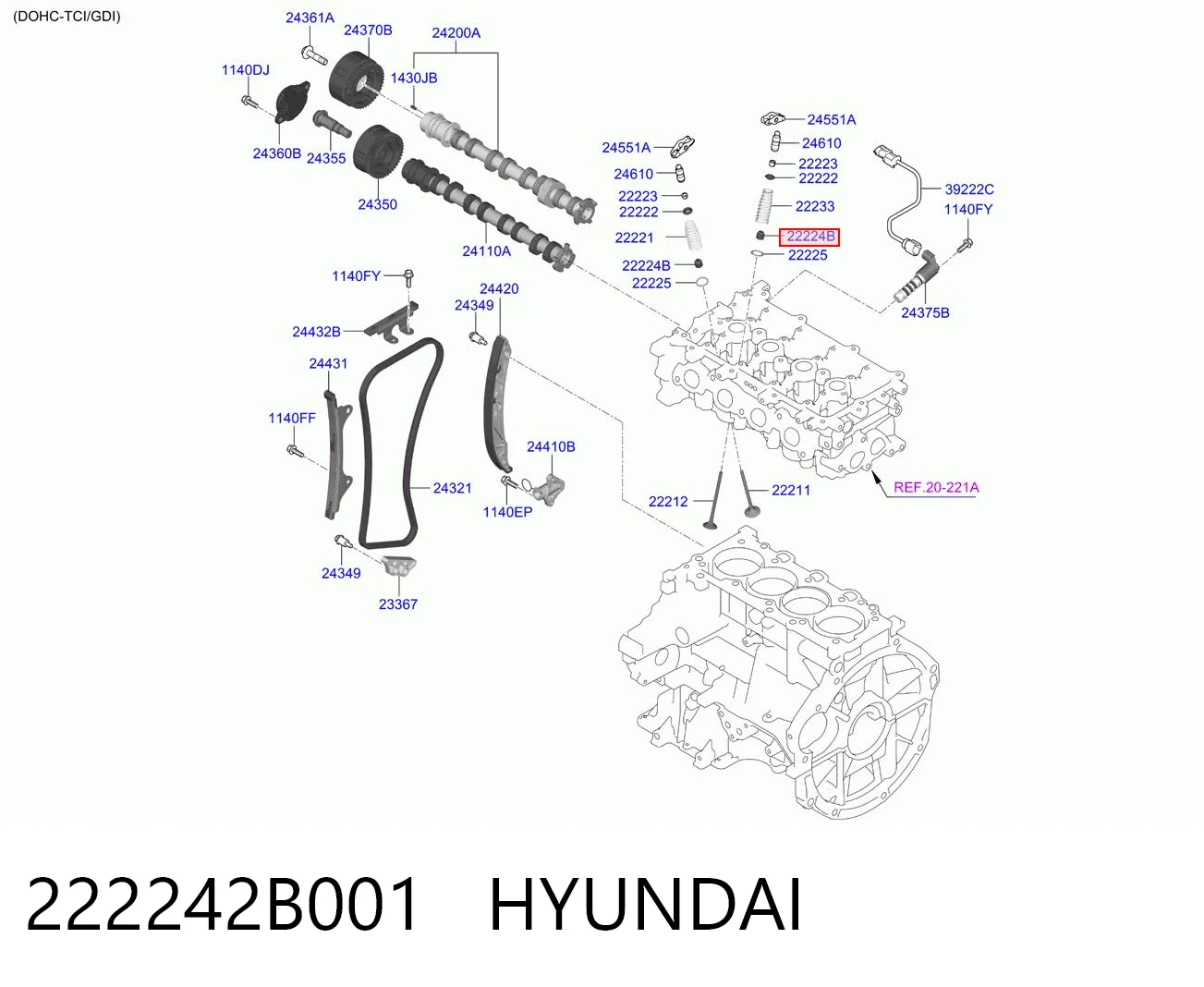 222242B001 Hyundai/Kia Uszczelniacz zaworu wylotowego