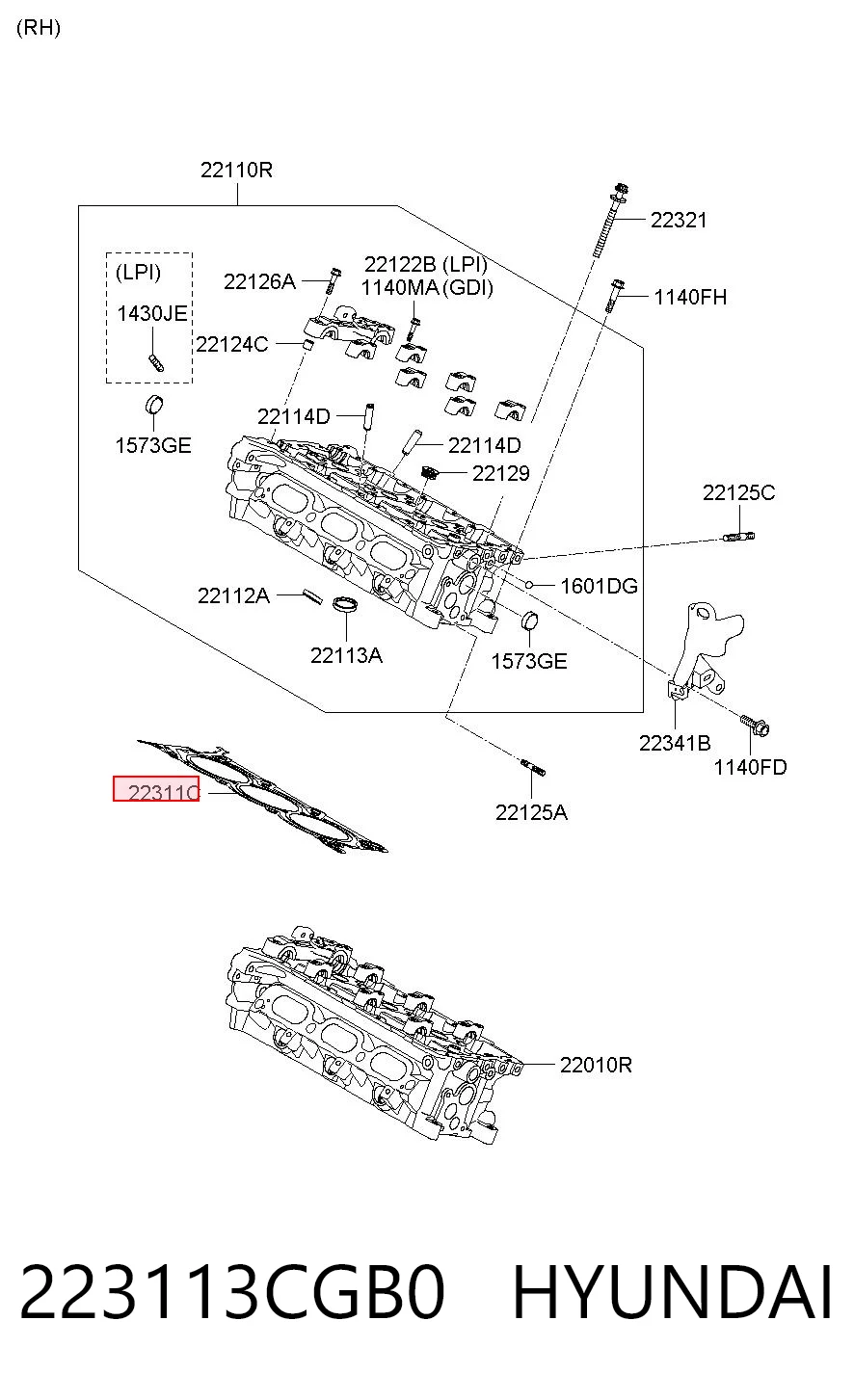 223113CGB0 Hyundai/Kia Uszczelka głowicy cylindrów prawa