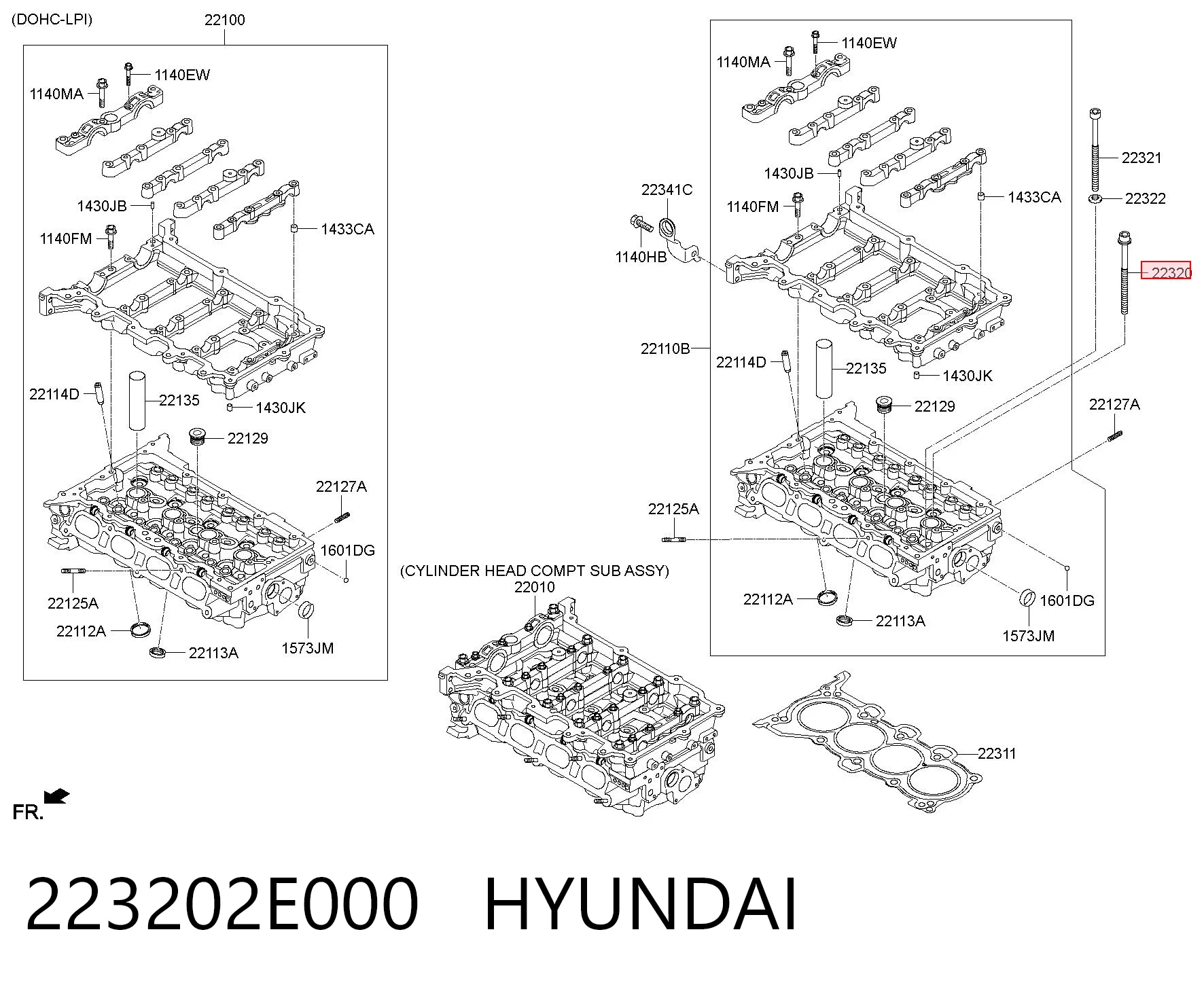 223202E000 Hyundai/Kia Śruba głowicy cylindrów