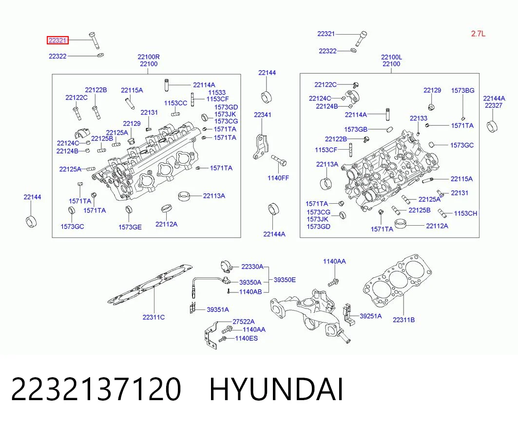 2232137120 Hyundai/Kia Śruba głowicy cylindrów