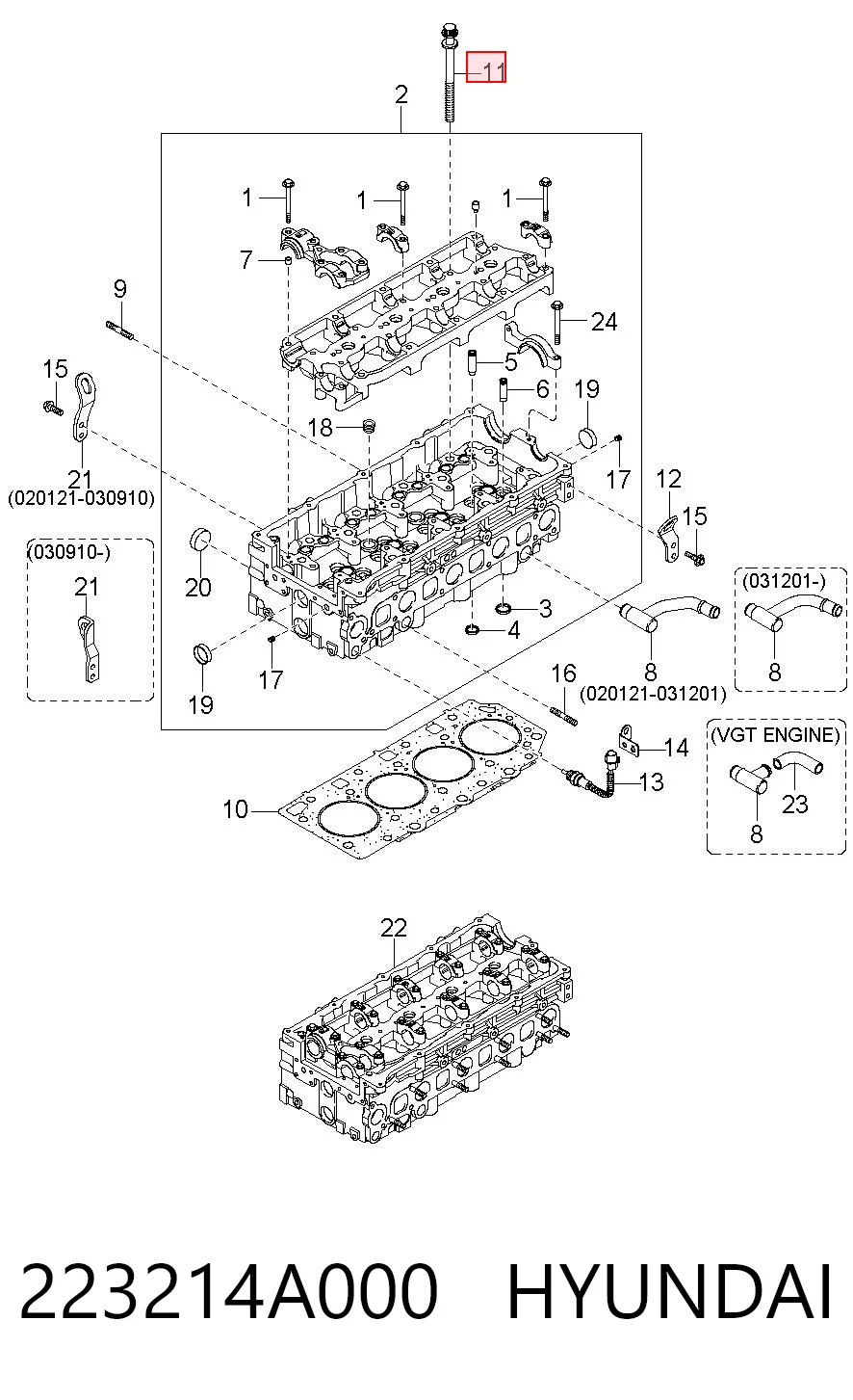 Śruba głowicy cylindrów do Hyundai H-1 STAREX Starex TQ