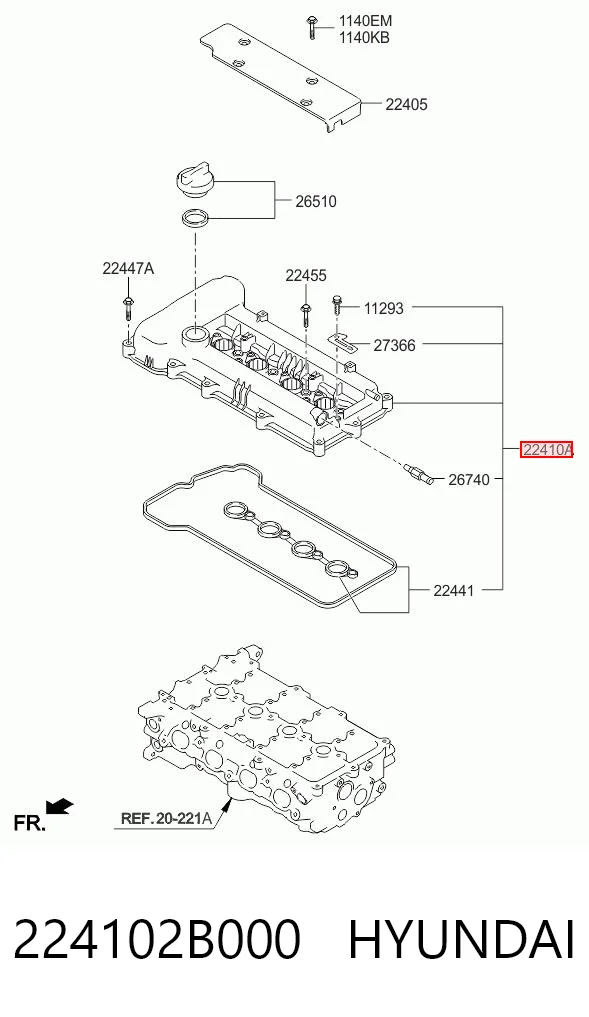 224102B000 Hyundai/Kia Pokrywa zaworowa