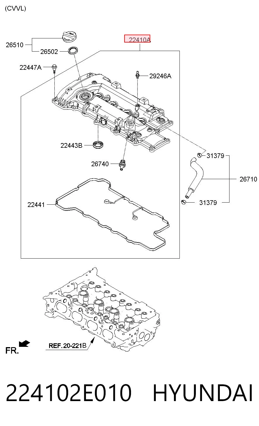 224102E010 Hyundai/Kia Pokrywa zaworowa