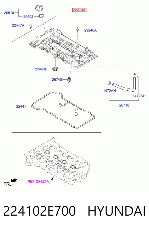 224102E700 Hyundai/Kia Pokrywa zaworowa