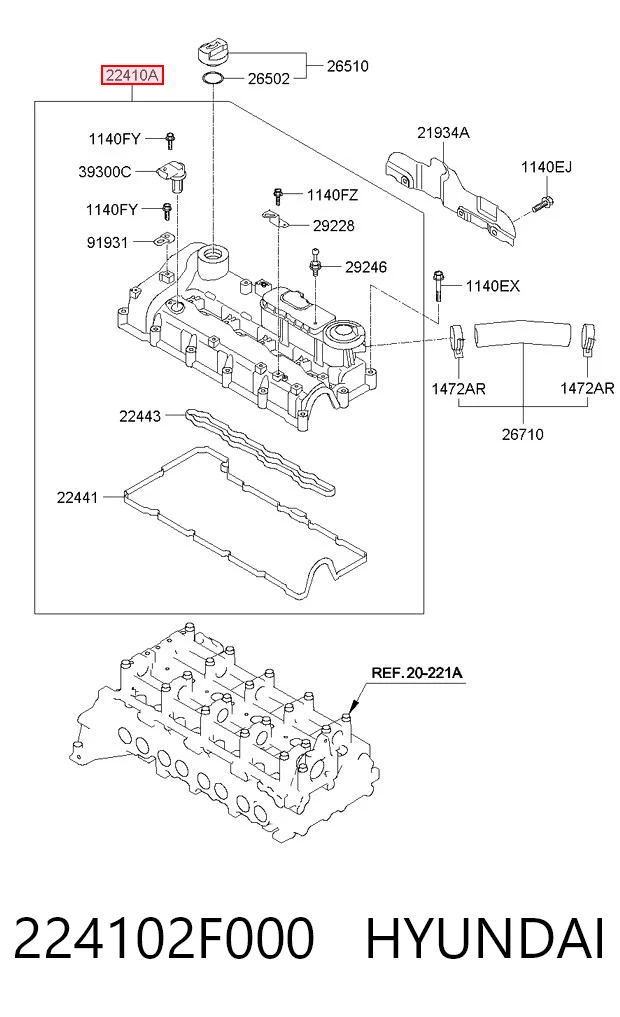 224102F000 Hyundai/Kia Pokrywa zaworowa