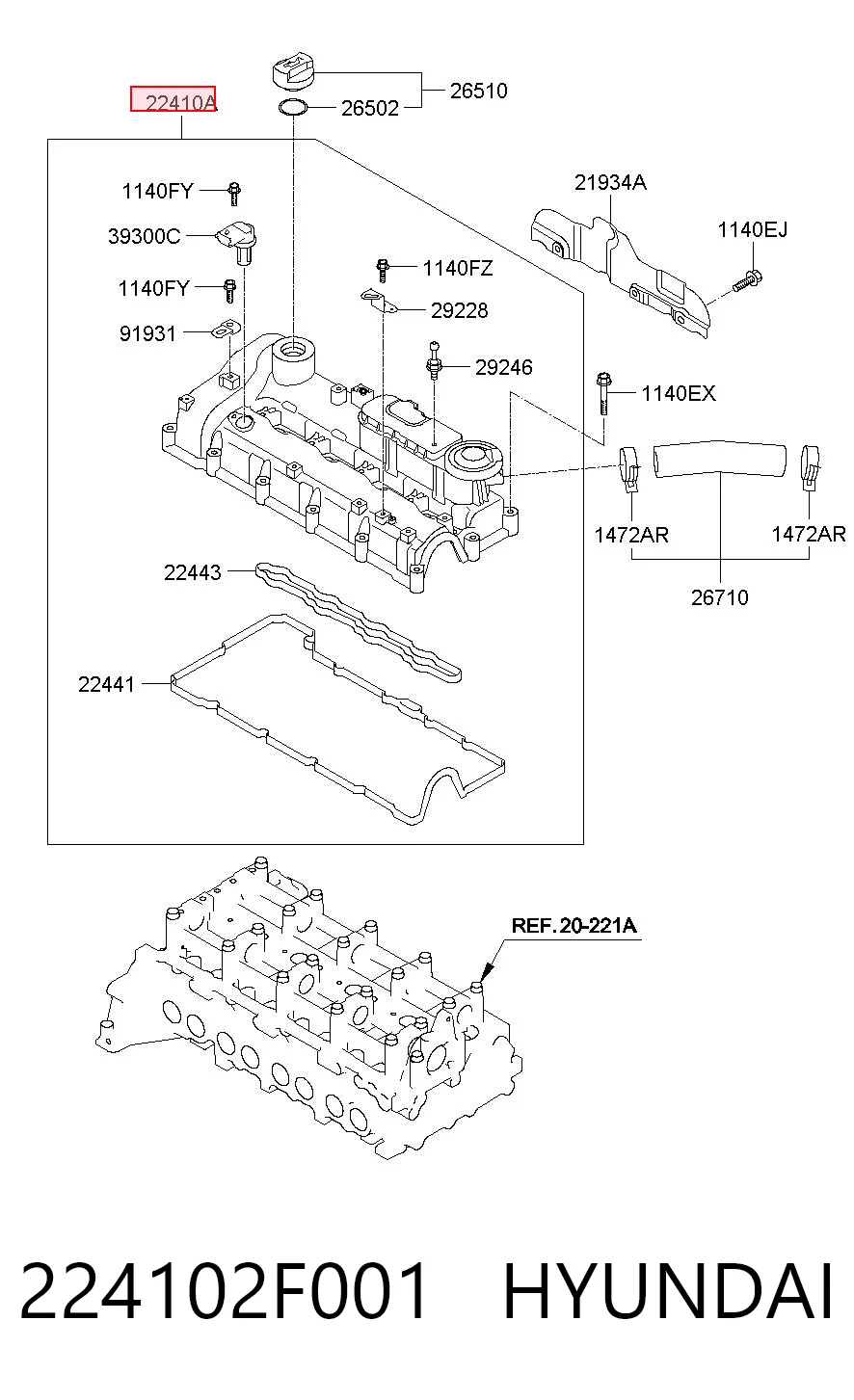 224102F001 Hyundai/Kia Pokrywa zaworowa