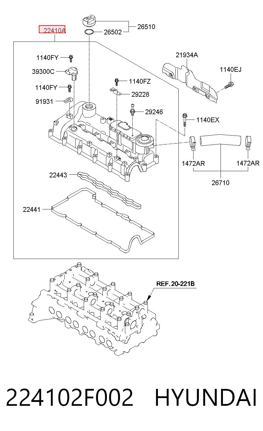 224102F002 Hyundai/Kia Pokrywa zaworowa