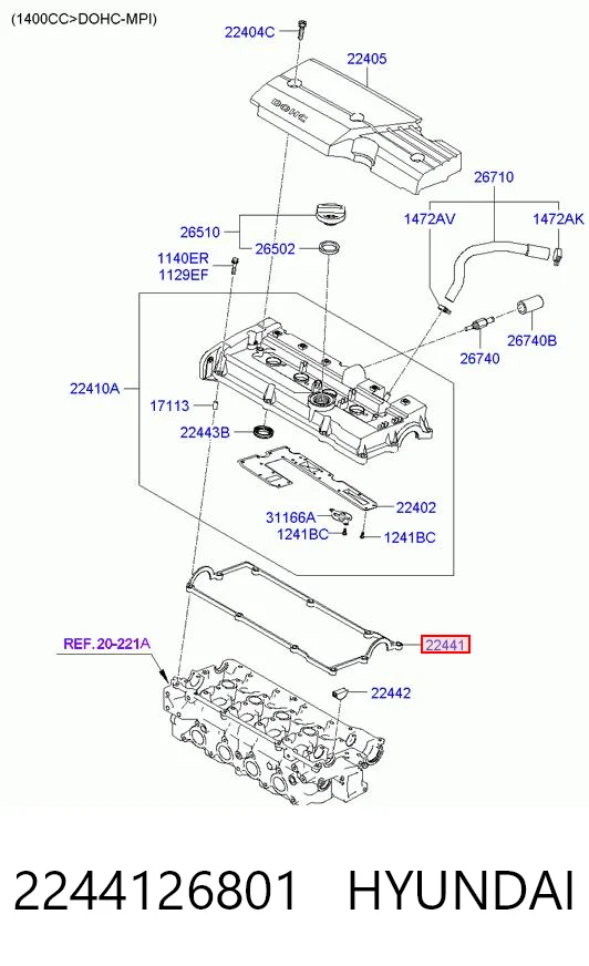 2244126801 Hyundai/Kia Uszczelka pokrywy zaworowej silnika