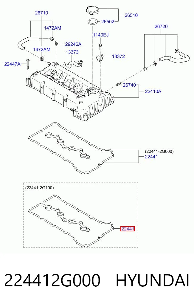 224412G000 Hyundai/Kia Uszczelka pokrywy zaworowej silnika
