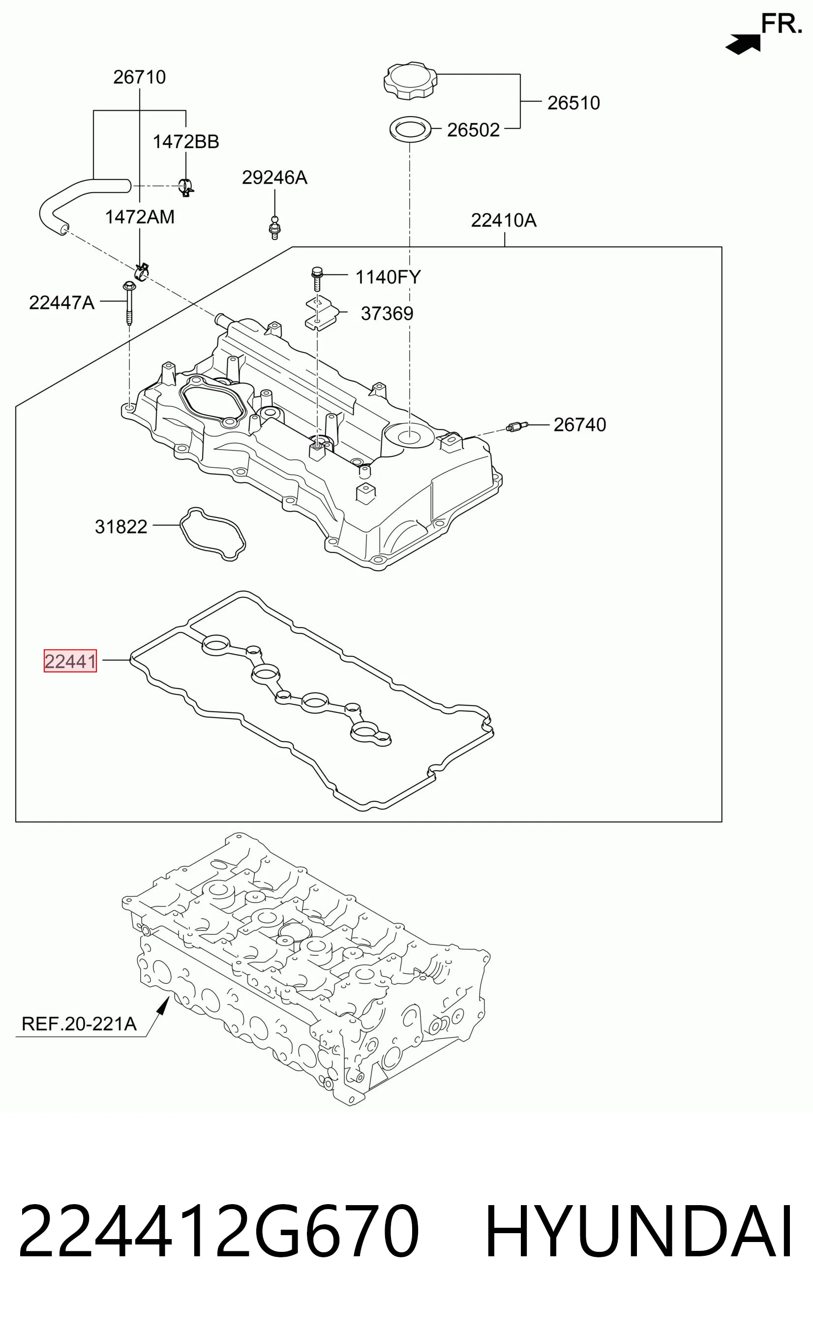 224412G670 Hyundai/Kia Uszczelka pokrywy zaworowej silnika