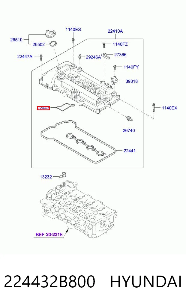 224432B800 Hyundai/Kia Uszczelka pokrywy zaworowej silnika wewnętrzna