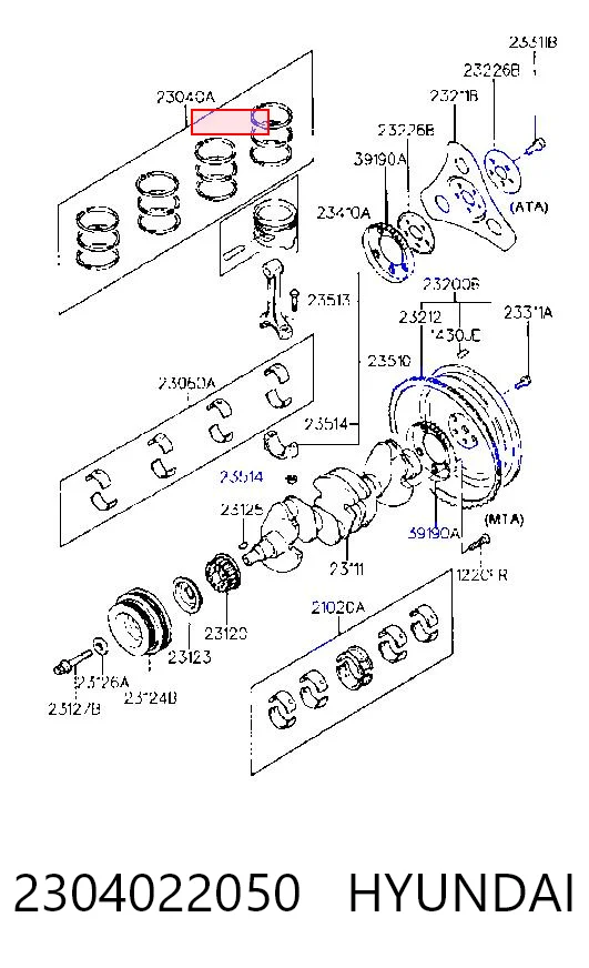 2304022050 Hyundai/Kia Zestaw pierścieni tłokowych do silnika, STD