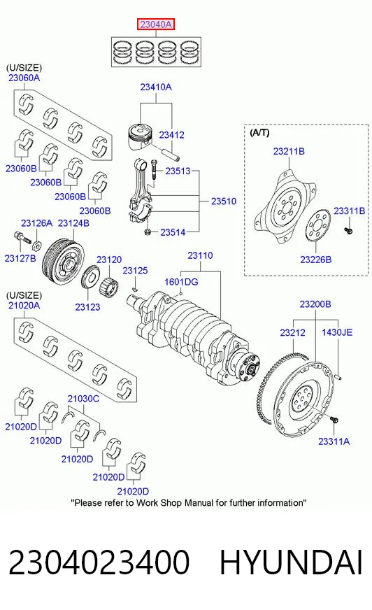 2304023400 Hyundai/Kia Zestaw pierścieni tłokowych do silnika, STD