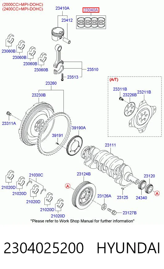 2304025200 Hyundai/Kia Zestaw pierścieni tłokowych do silnika, STD