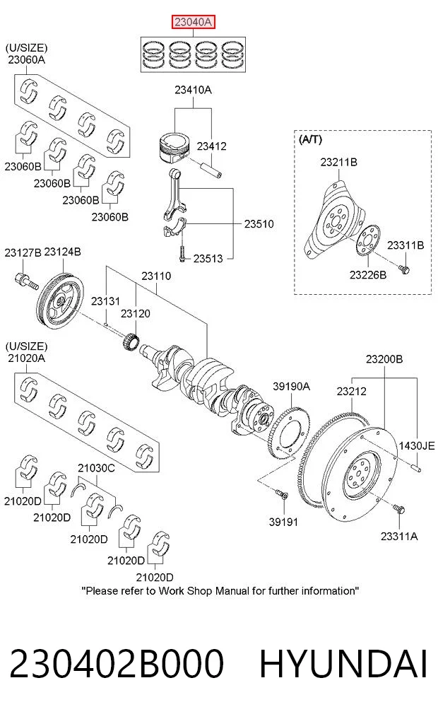 230402B000 Hyundai/Kia Zestaw pierścieni tłokowych do silnika, STD