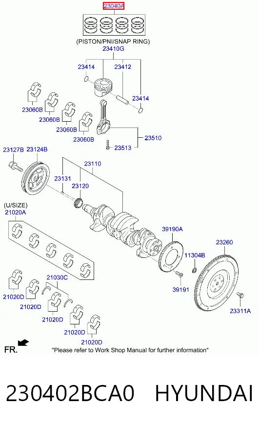 230402BCA0 Hyundai/Kia Zestaw pierścieni tłokowych do silnika, STD