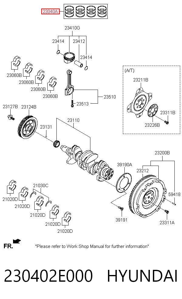 230402E000 Hyundai/Kia Zestaw pierścieni tłokowych do silnika, STD