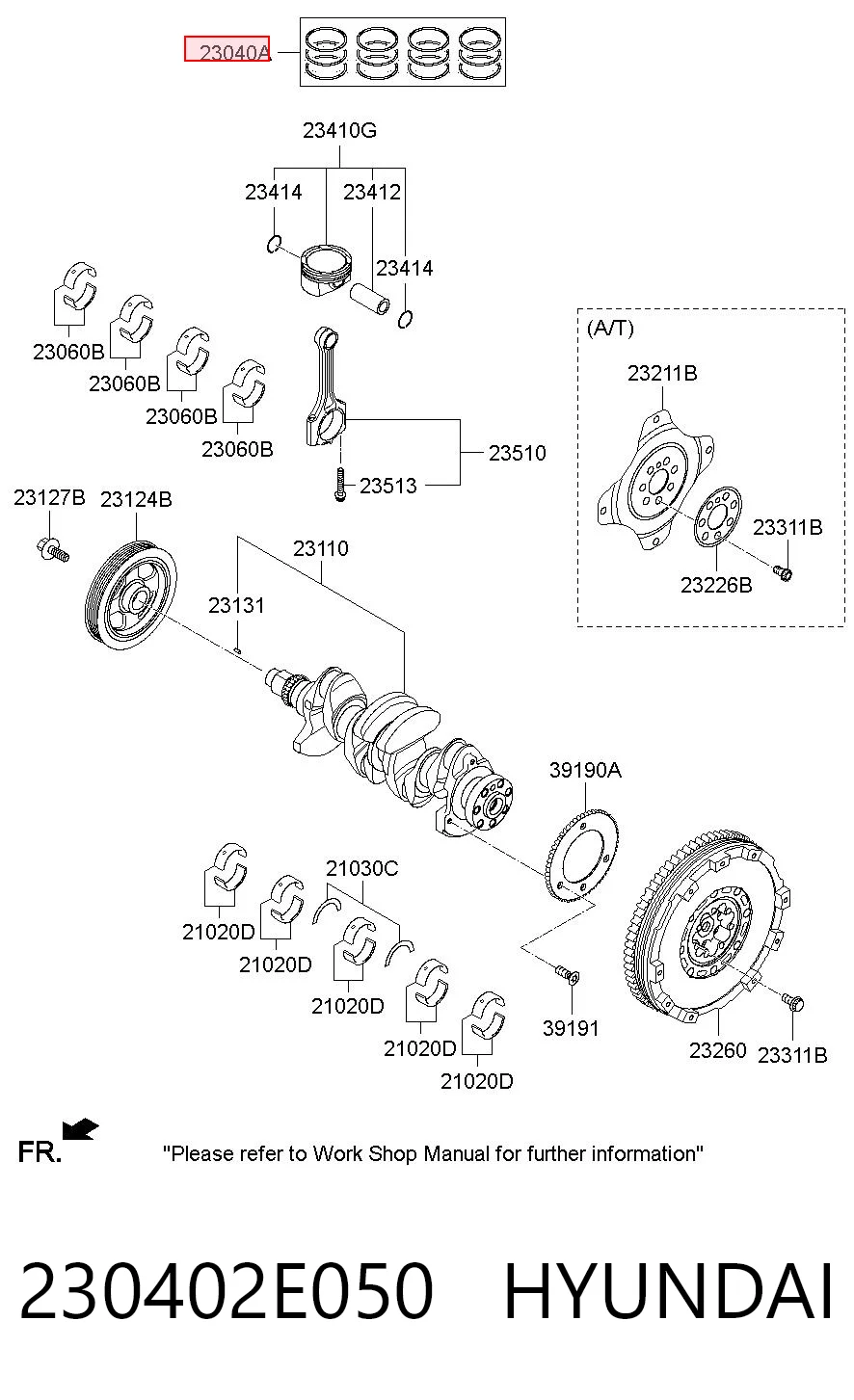 230402E050 Hyundai/Kia Zestaw pierścieni tłokowych do silnika, STD