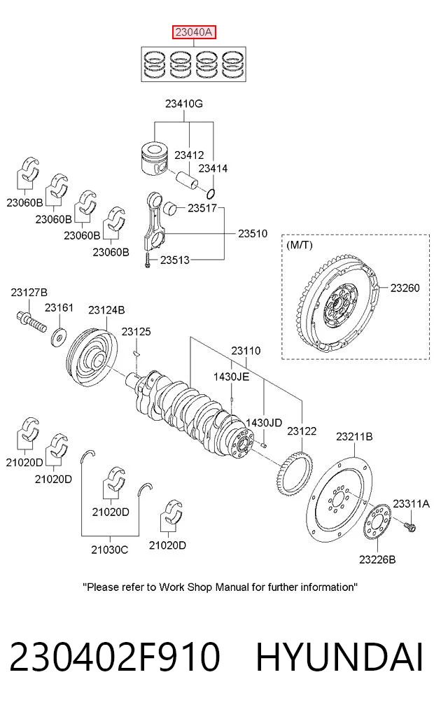 230402F910 Hyundai/Kia Zestaw pierścieni tłokowych do silnika, STD