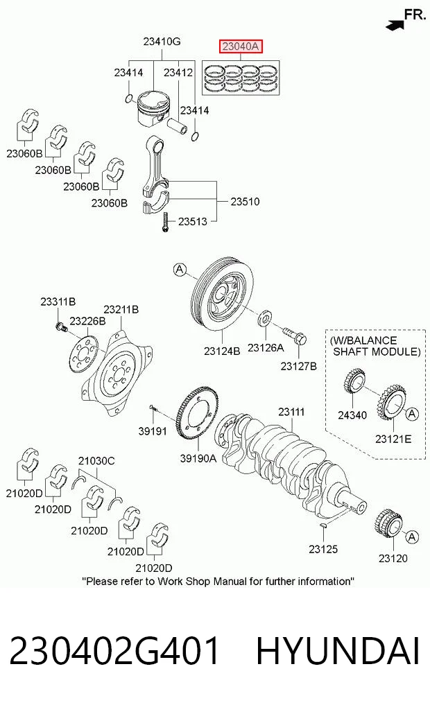 230402G401 Hyundai/Kia Zestaw pierścieni tłokowych do silnika, STD