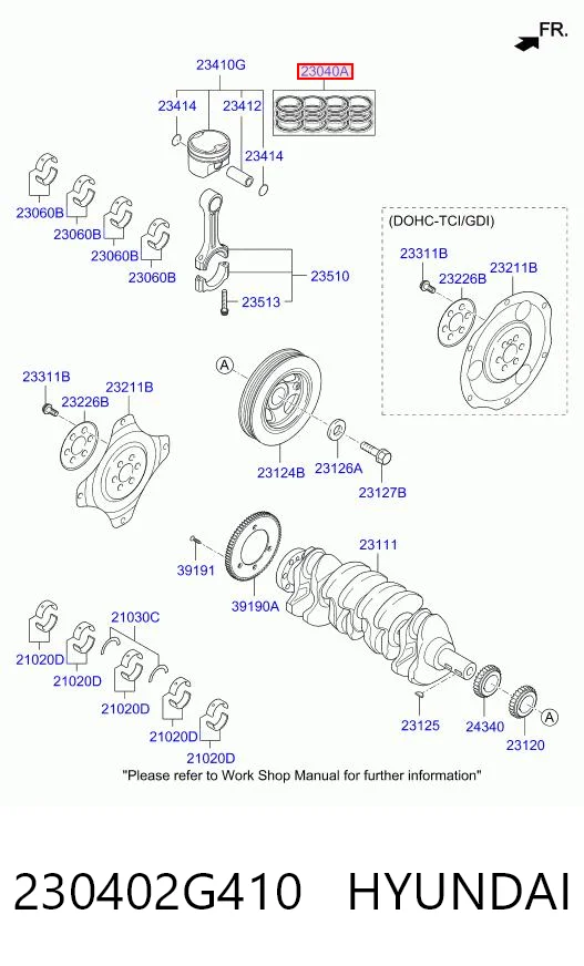 230402G410 Hyundai/Kia Zestaw pierścieni tłokowych do silnika, STD
