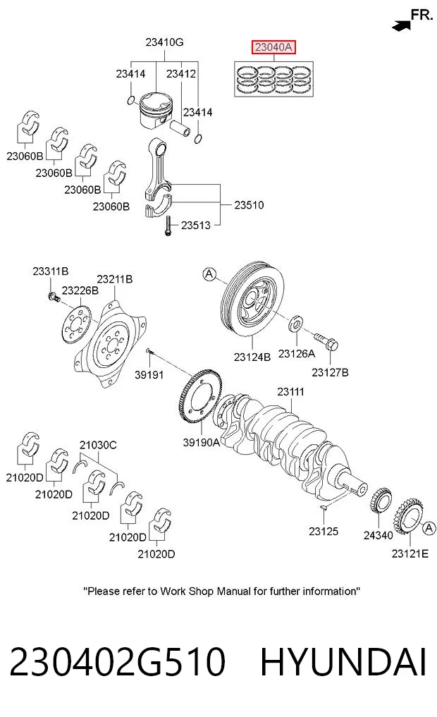 230402G510 Hyundai/Kia Zestaw pierścieni tłokowych do silnika, STD