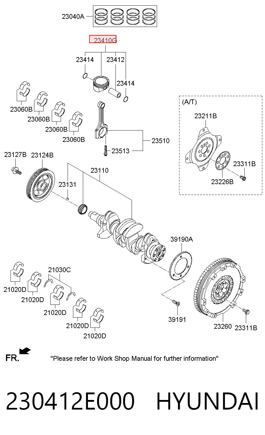 230412E000 Hyundai/Kia Tłok, komplet do jednego cylindru, STD