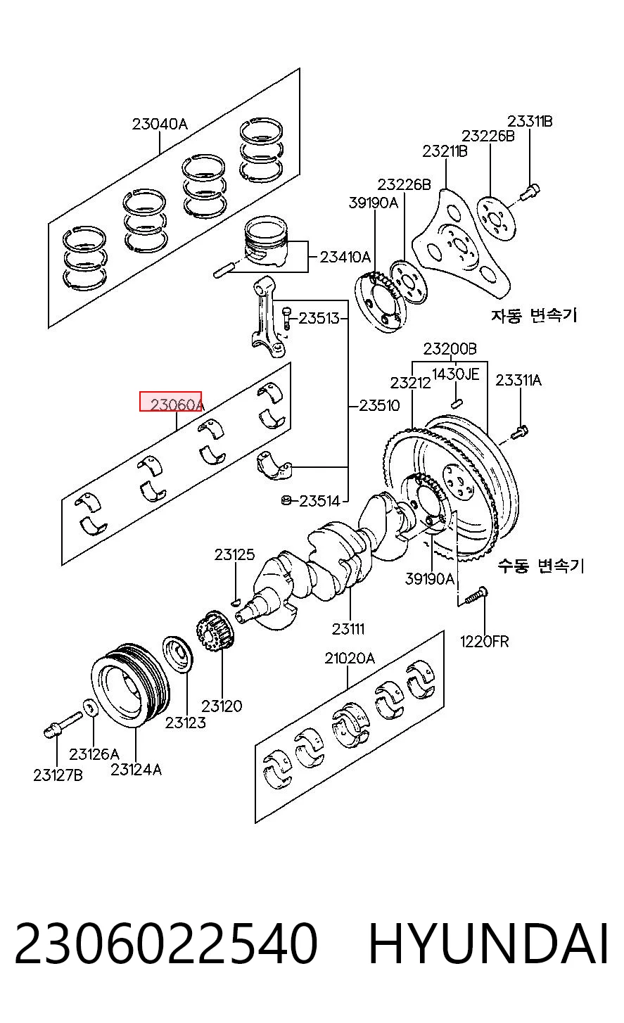 2306022540 Hyundai/Kia Panewki korbowodowe wału korbowego, zestaw, standardowe (STD)