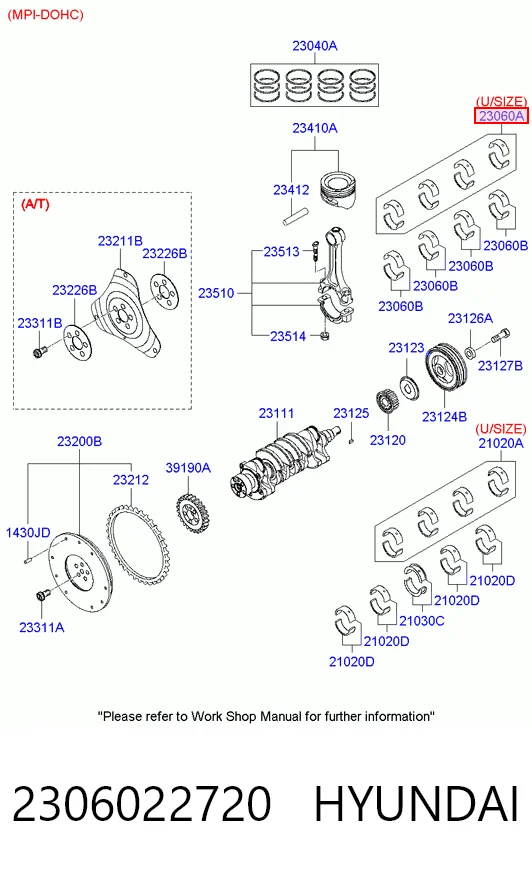 2306022720 Hyundai/Kia Panewki korbowodowe wału korbowego, zestaw, standardowe (STD)