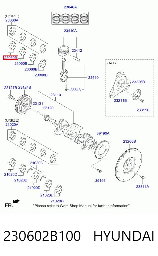 230602B100 Hyundai/Kia Panewki korbowodowe wału korbowego, zestaw, 1. naprawa (+0,25)
