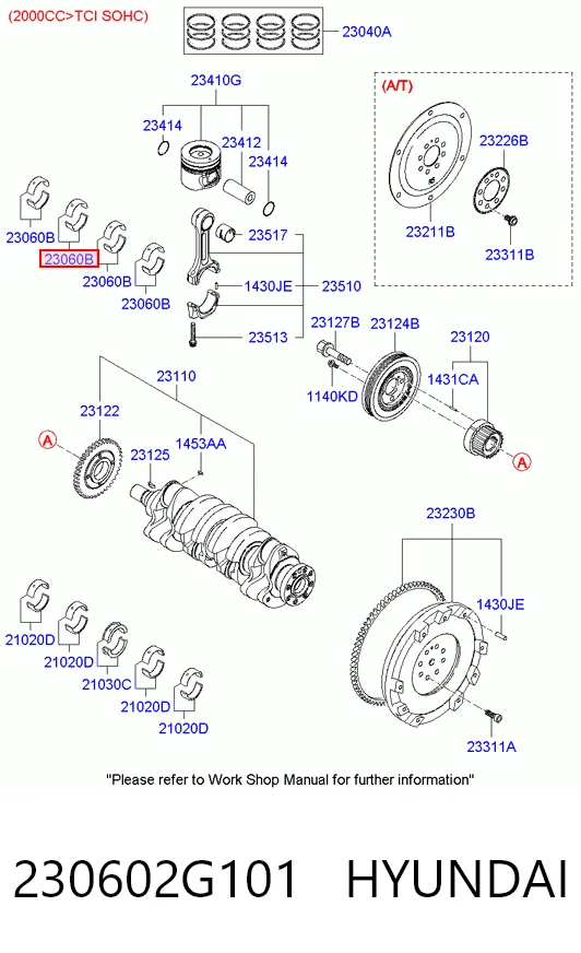 Panewki korbowodowe wału korbowego, zestaw, standardowe (STD) Hyundai Santa Fe II