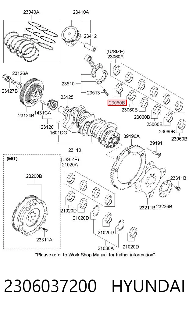 2306037200 Hyundai/Kia Panewki korbowodowe wału korbowego, zestaw, standardowe (STD)