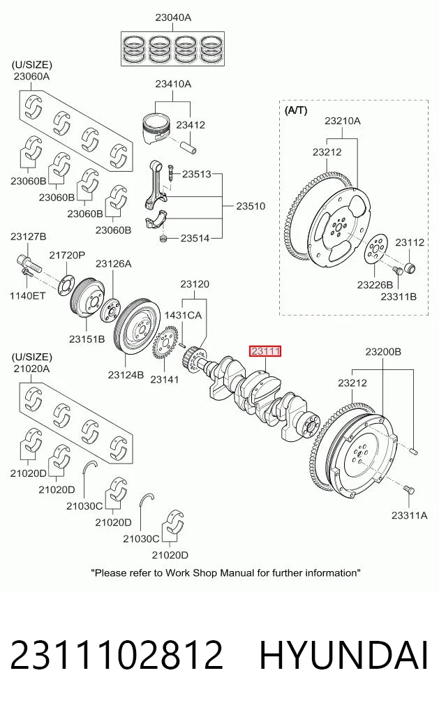 2311102812 Hyundai/Kia Wał korbowy silnika