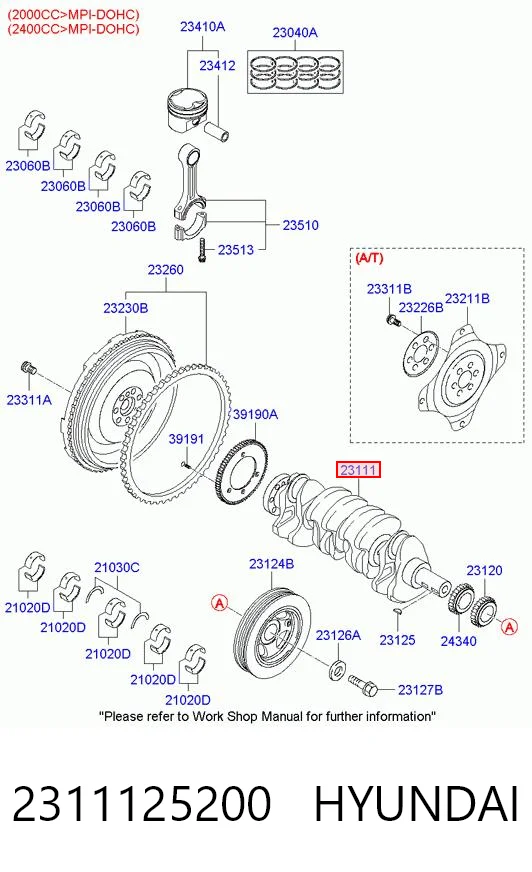 2311125200 Hyundai/Kia Wał korbowy silnika