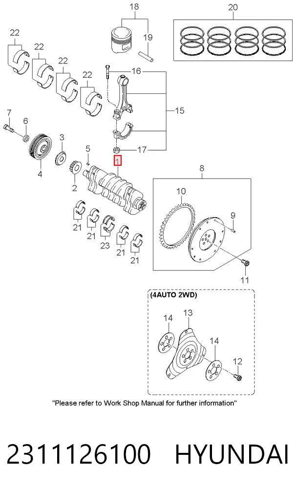 2311126100 Hyundai/Kia Wał korbowy silnika