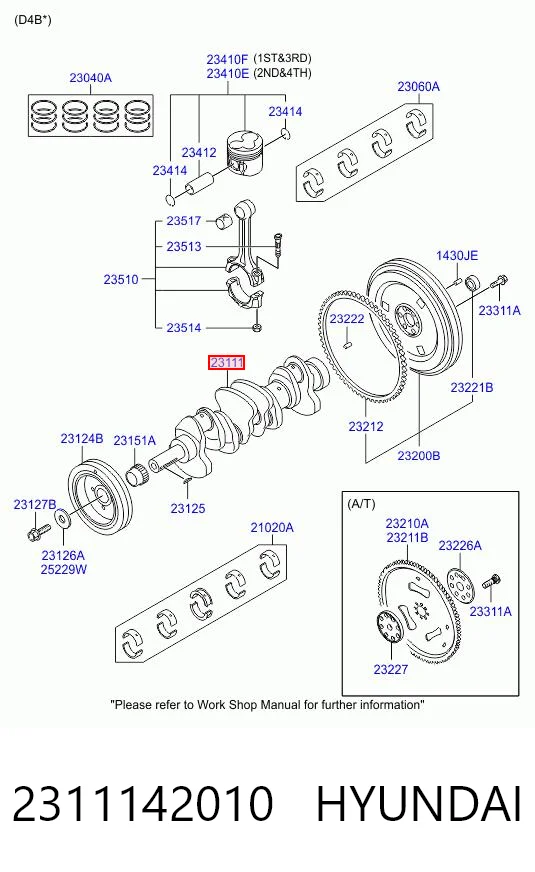 2311142010 Hyundai/Kia Wał korbowy silnika