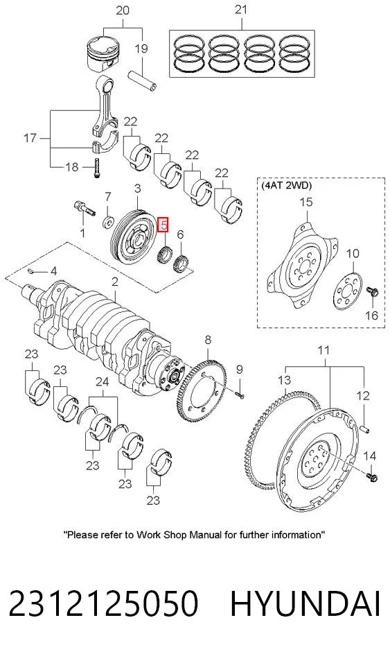 2312125050 Hyundai/Kia Koło zębate walcowe napędu wałka rozrządu