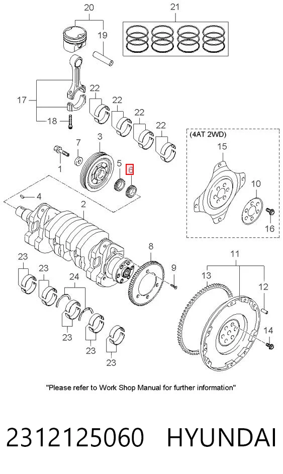 2312125060 Hyundai/Kia Koło zębate walcowe napędu wałka rozrządu