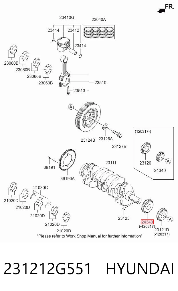 231212G551 Hyundai/Kia Koło zębate walcowe napędu wałka rozrządu